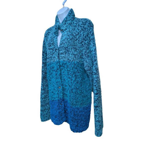 Sigrid Olsen Women's Blue & Teal Ombre Fuzzy knit cardigan Size 1X - Picture 3 of 12